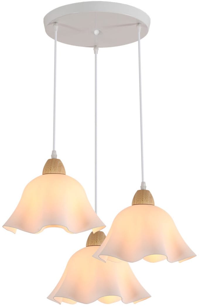 Haobosic - Hanglamp - Bloemvormig acryl - Wit + houten details - E27 fitting