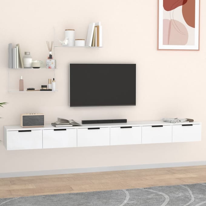 vidaXL - Wandkasten - 2 - st - 102x30x20 - cm - bewerkt - hout - wit