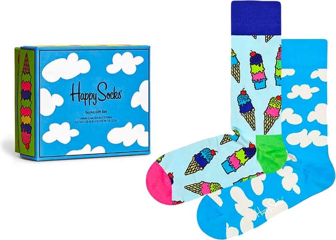 Happy Socks unisex giftbox 2P sokken sunny day blauw