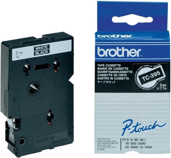 P-Touch TC-395 white on black 9mm