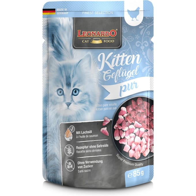 16x85g Finest Selection Zakjes Kitten: gevogelte Leonardo Kattenvoer