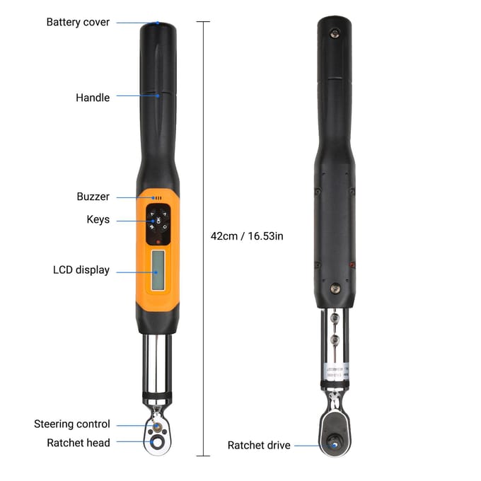 Clé Dynamométrique Numérique 3/8 de Pouce Clé Dynamométrique Électronique avec Buzzer & Alarme LCD (1.8 60 N.m) gray