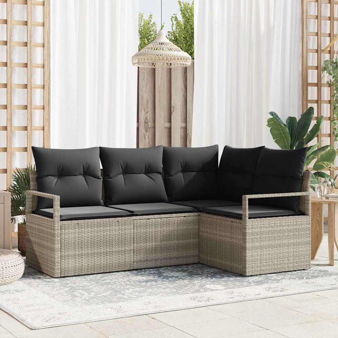 vidaXL Bankstel 4 pcs Lichtgrijs poly rattan