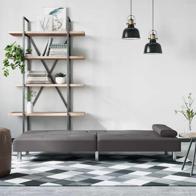 vidaXL - Slaapbank - met - bekerhouders - kunstleer - grijs