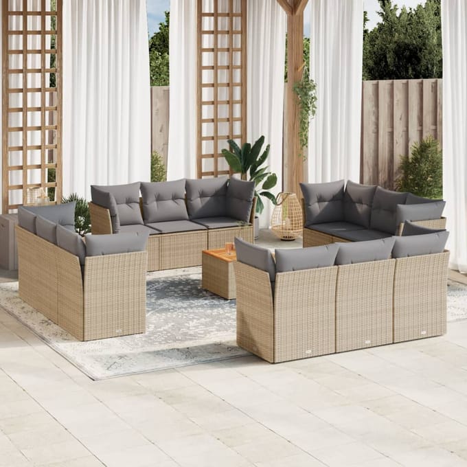 vidaXL - 13-delige - Loungeset - met - kussens - poly - rattan - beige