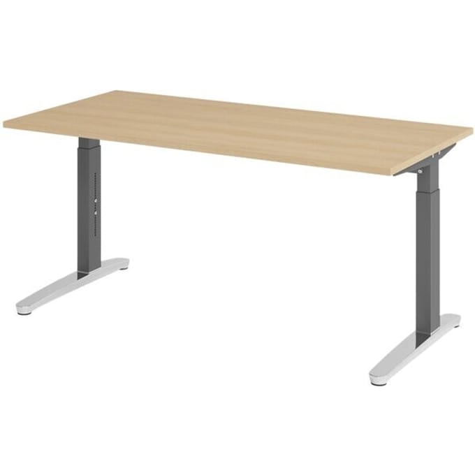 Bureautafel TOPAS LINE, handmatig in hoogte verstelbaar, B 1600 mm, eik/grafiet/aluminium gepolijst