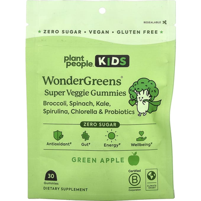 Wondergreens® Super Veggie Gummies voor Kinderen, Groene Appel, 30 Gummies