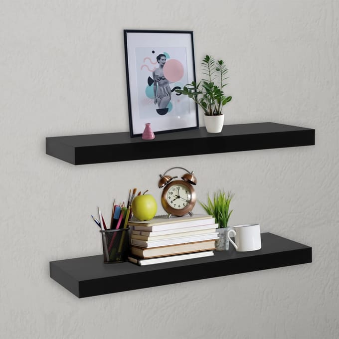 vidaXL drijvende wandplanken set van 2 zwart 60x20 cm, moderne zwevende plank voor woonkamer boekenkast