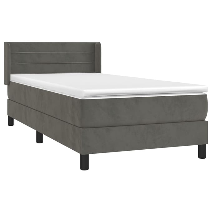vidaXL - Boxspring - met - matras - fluweel - donkergrijs - 90x200 - cm