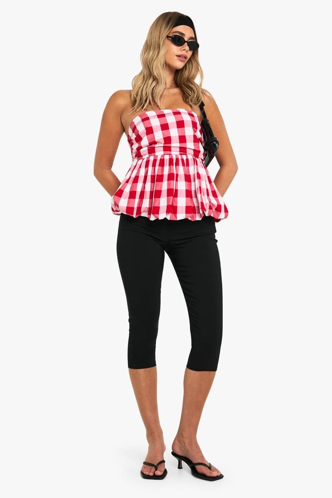 boohoo Dames Gingham Puffball Top | Red | Maat: 6