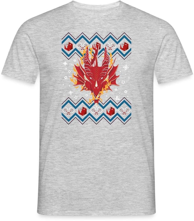 Dungeon & Dragons DND Drakenkop Ugly Christmas T-Shirt Heren
