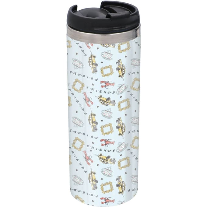 Friends Pattern Cool Tone Stainless Steel Thermo Travel Mug - Metallic Finish