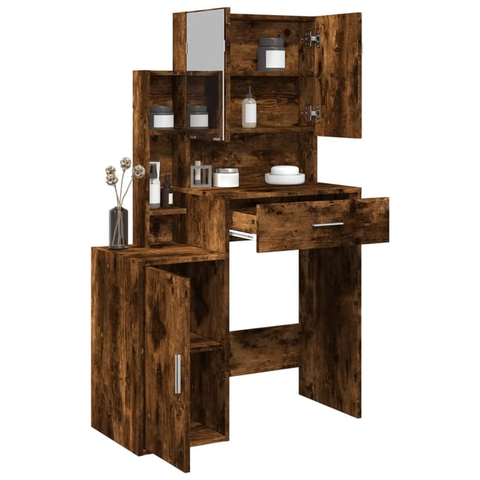 vidaXL - Kaptafel - met - kastje - 80x35x132 - cm - gerookt - eikenkleurig