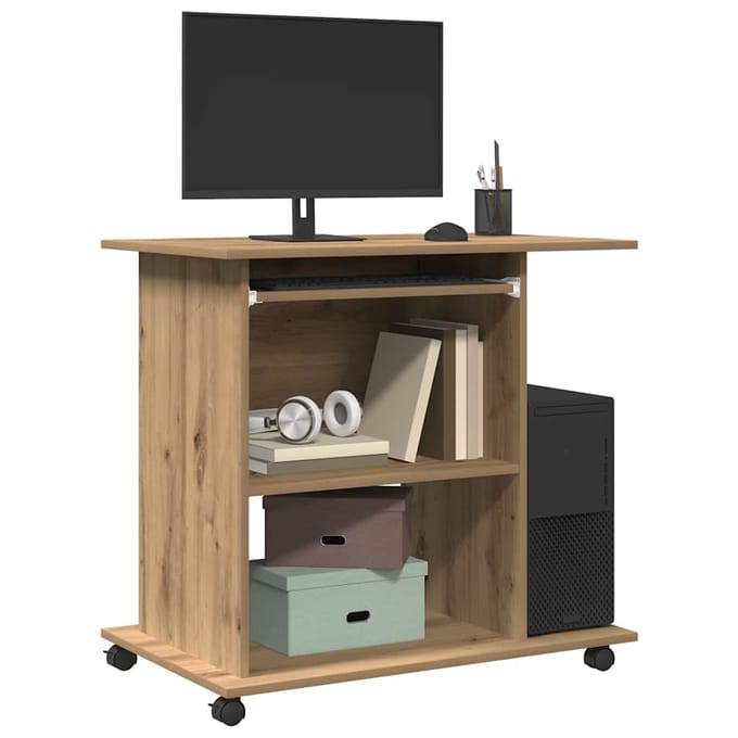 vidaXL - Computerbureau - 80x50x75 - cm - bewerkt - hout - artisanaal - eikenkleur