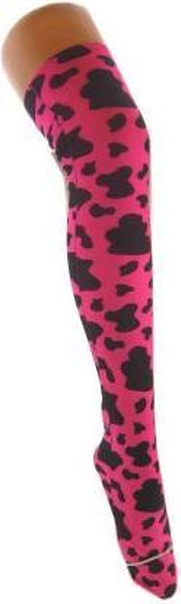 Stay-up kousen pink met zwarte vlekken