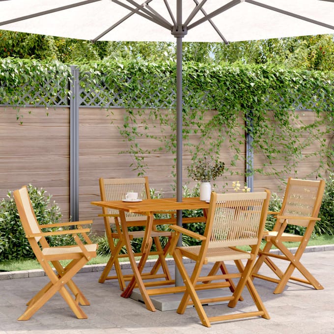 vidaXL - Opklapbare - stoelen, - 4 - stuks, - beige, - massief - acaciahout