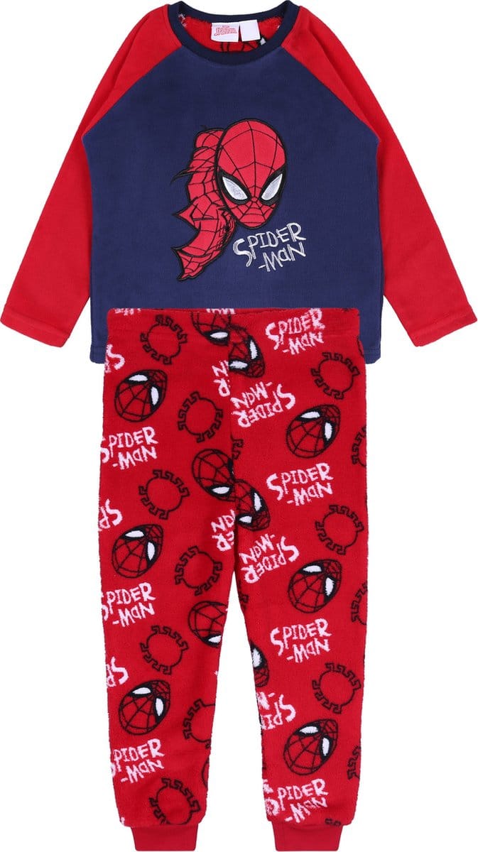 Rode en marineblauwe fleece Spider-Man pyjama