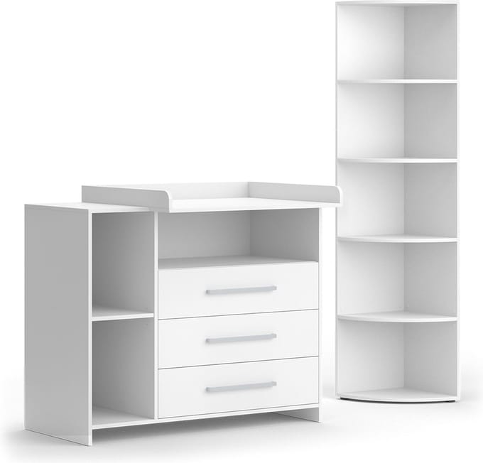 Vicco Oskar Babykamerset – 2 delen, met aankleedkussen en speelgoedplank Wit