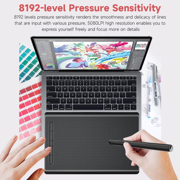 WP9622N Grafische Tablet Tekentablet 8192 Niveaus Drukgevoeligheid 5080LPI Resolutie 230PPS USB connection zwart