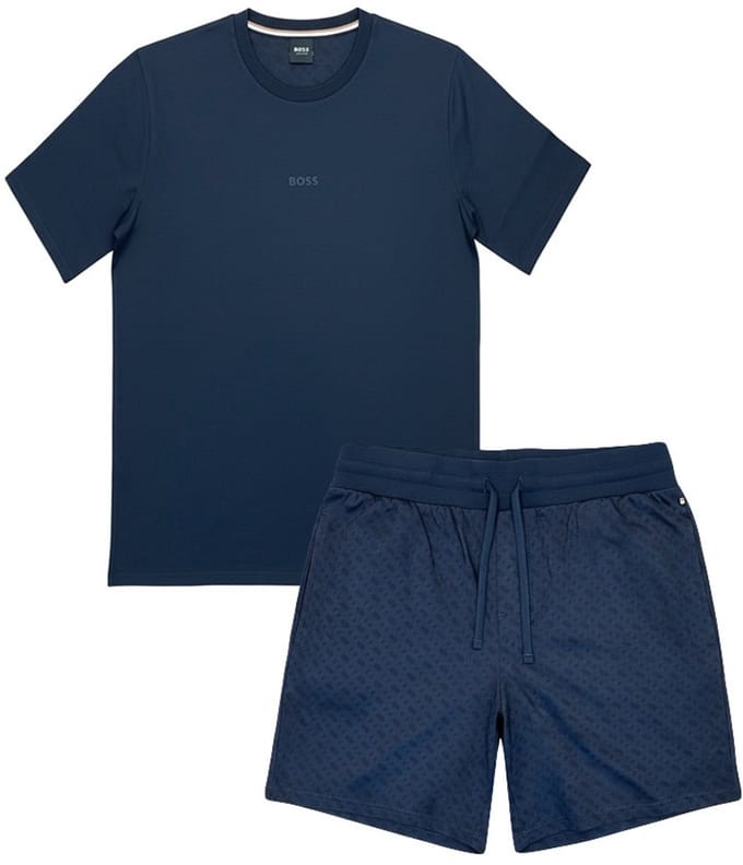Hugo Boss heren BOSS pyjamaset kort logo print blauw