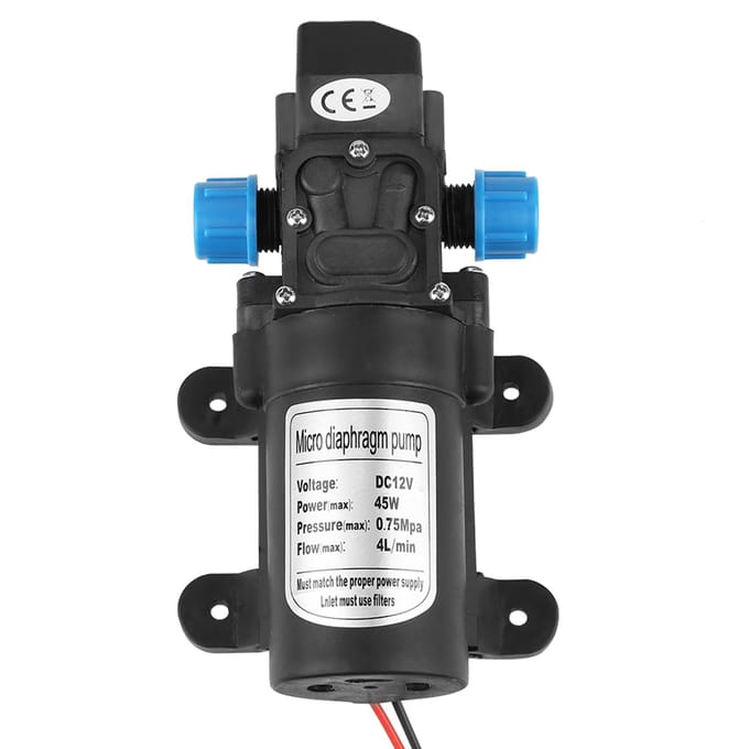 DC 12V 45W Micro Membraan Water Zelfaanzuigende Pomp Laag Geluidsniveau 4L/min Debiet Zwart