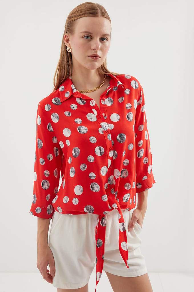 Gedrukte Viscose Blouse met Strik