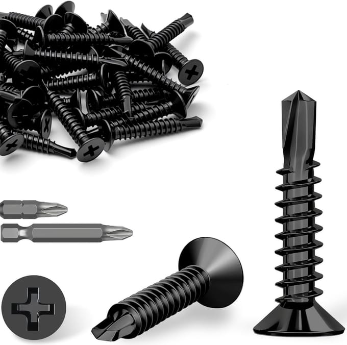 Allecto - Zelftappende Schroeven - 60 Stuks - 4.8x25mm - Black Countersunk Phillips - Geschikt voor Industrieel Gebruik - Met Boorfunctie