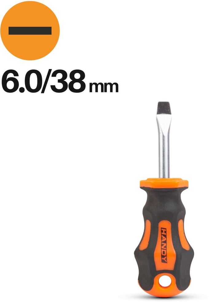 Korte Platte Schroevendraaier 6.0 mm – Sleufschroevendraaier 38 mm – Chroom Vanadium Staal – Antislip Handgreep – Ophangoog 1 Stuks [10517]