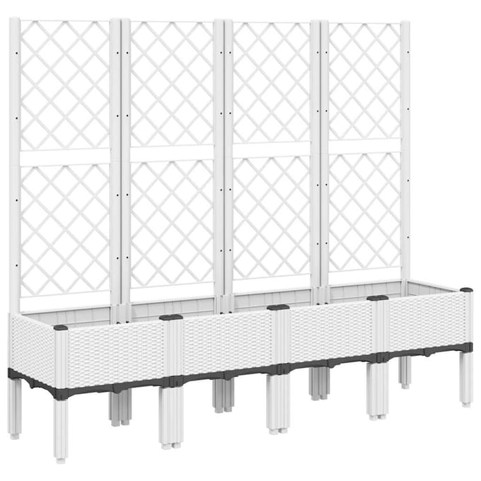 vidaXL - Plantenbak - met - latwerk - 160x40x142 - cm - polypropeen - wit