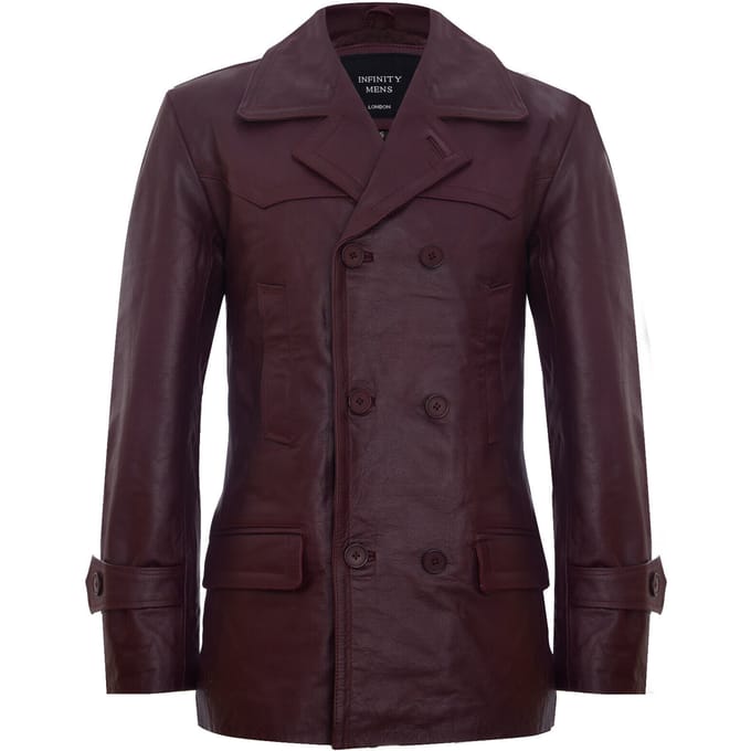 Cow Hide Dr Who Naval German Pea Coat leren jas