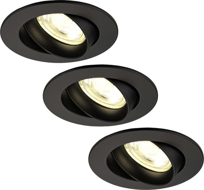 Ledvion - 3X LED Inbouwspot Rio - Zwart - Dimbaar - 3W - 2700K - Ø85 mm