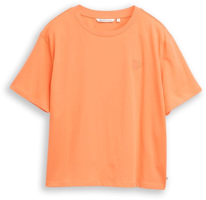 Tom Tailor Denim - T-shirt met boxy pasvorm en borduursel - Maat M - bright coral