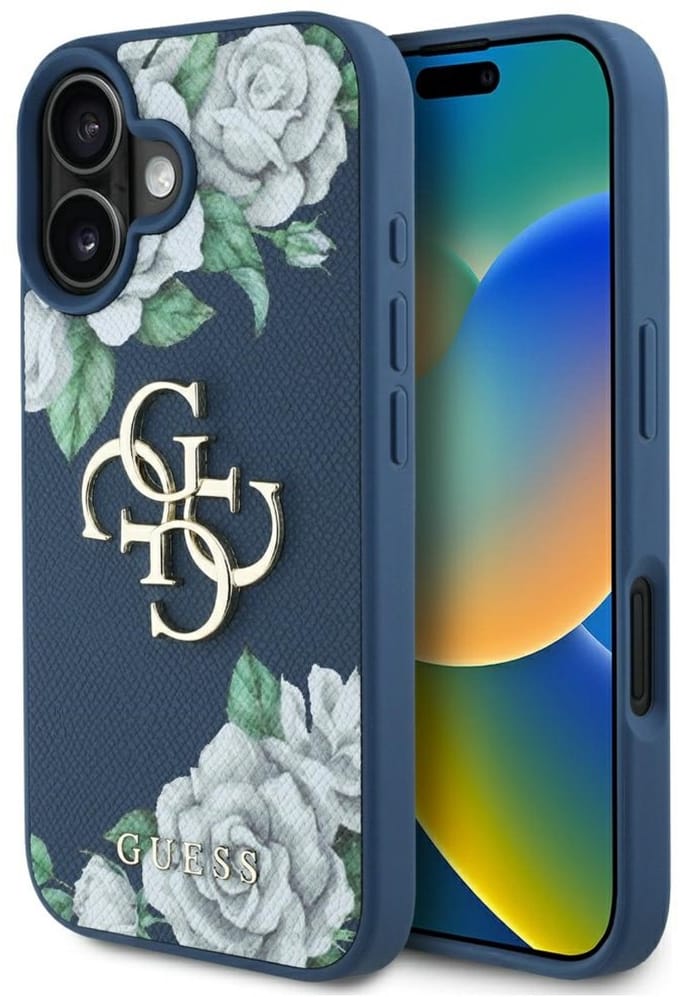 Guess Grained Roses Big 4G - Hoesje - iPhone 16 - Blauw