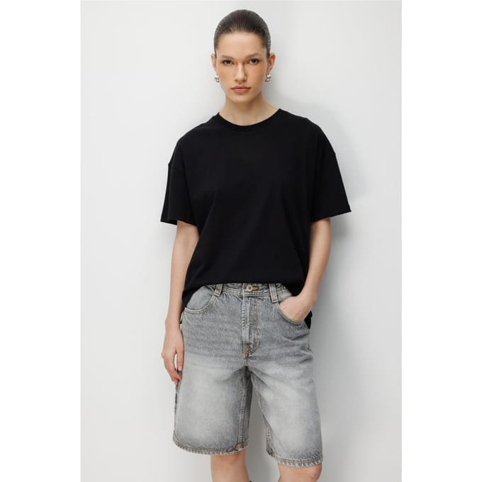 Oversized Crew Neck Effen T-Shirt met Split