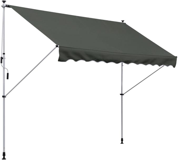 MODFU Vrijstaande Knikarmscherm - Handzwengel - In Hoogte Verstelbaar - Polyester - Grijs - 300 X 150 Cm