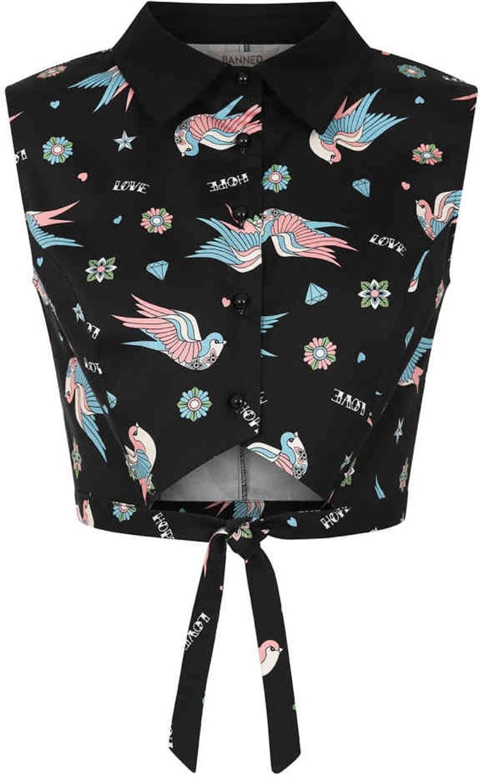 Banned - Marilou Swallows Crop Blouse - XL - Zwart