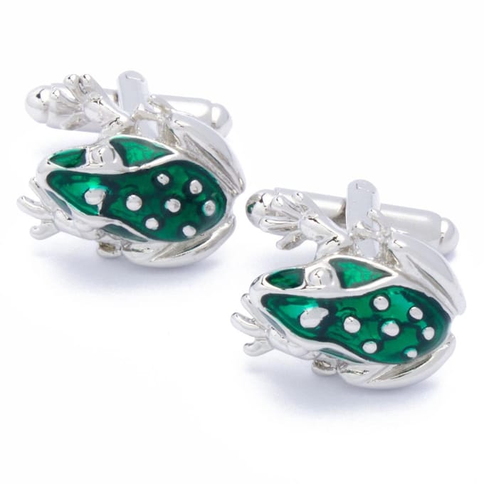 Manchetknopen - Kikker Frog Groen en Zilver