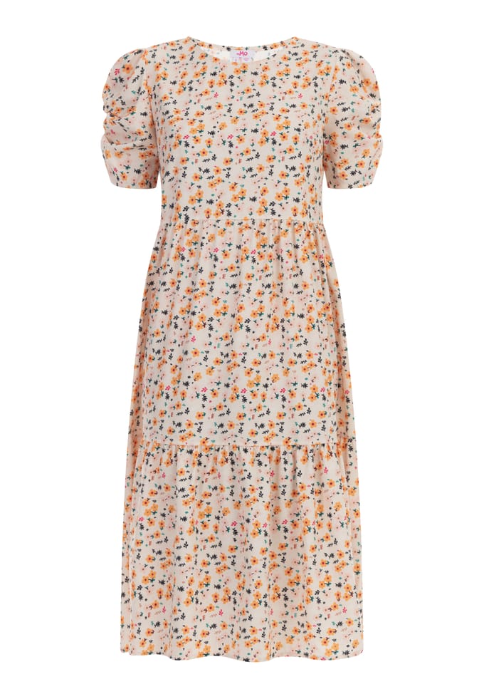 Mymo Midi-jurk met korte mouwen Dames Crème veelkleurig