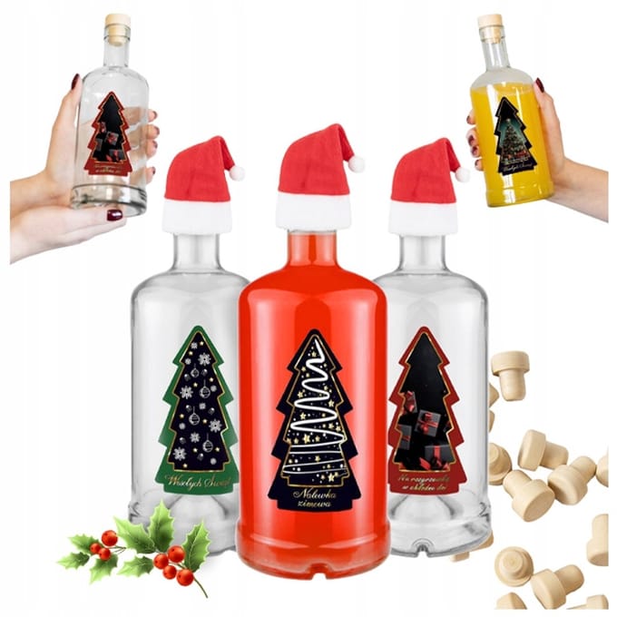 Bimberek - Decoratieve fles - 500ml - Kerstetiket - Kerstmanhoed
