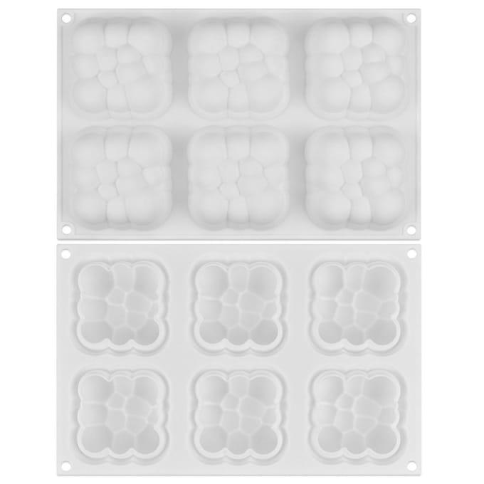 6 Holtes 3D Wolk Cakevorm Silicone Moussevormen Bubbelvormen om te Bakken white