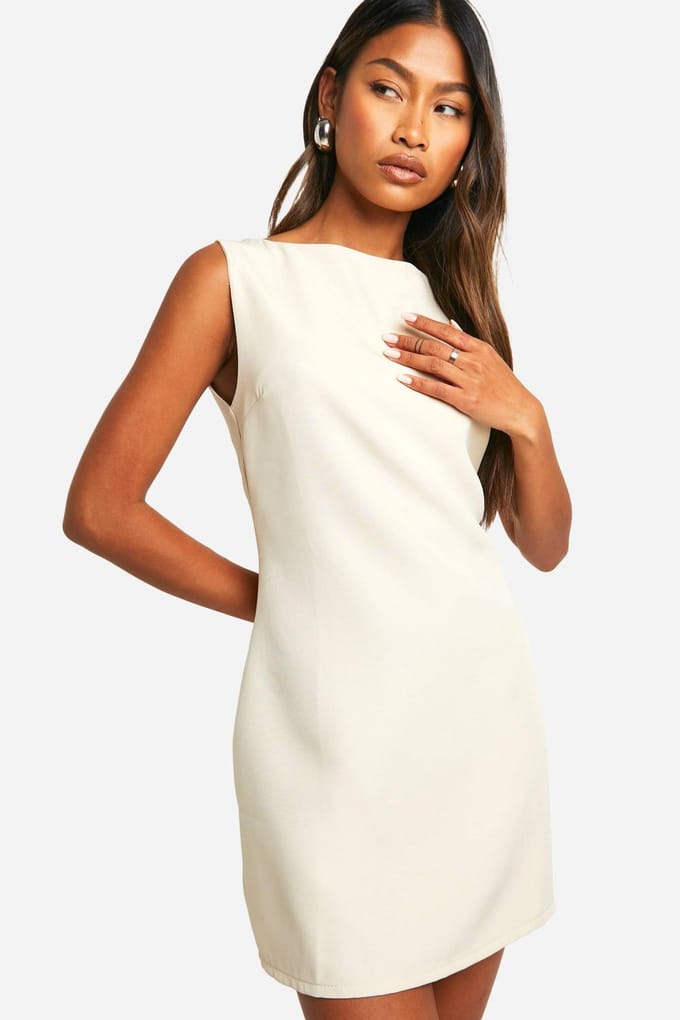 boohoo Dames Slash Neck Fit & Flare Micro Mini Jurk | Steen | Maat: 40