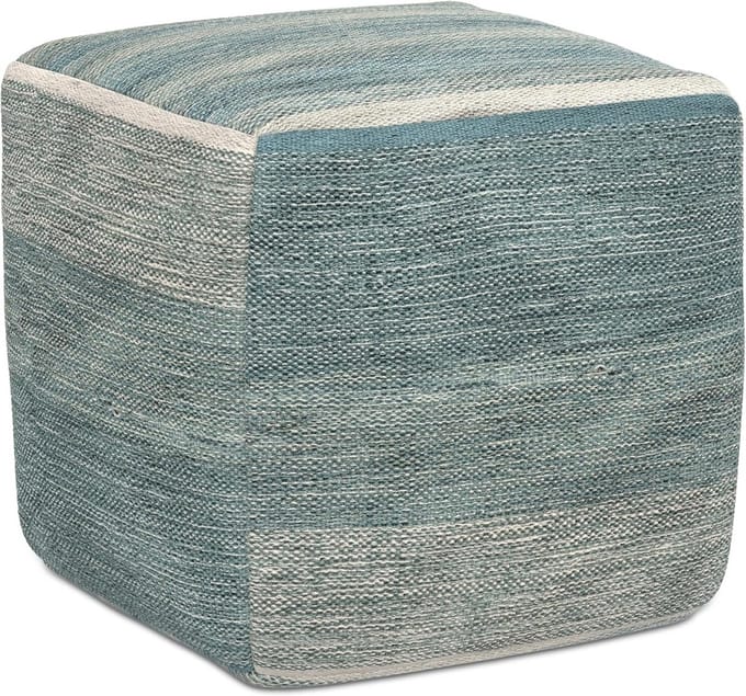 Kubus Poef Gestoffeerd Katoen Blauw Melange