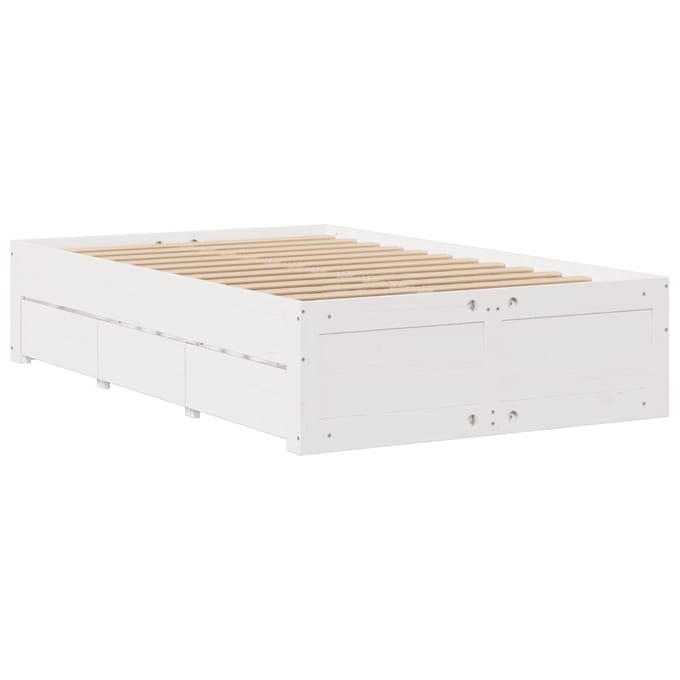 vidaXL - Bedframe - zonder - matras - met - lades - grenenhout - wit - 135x190 - cm
