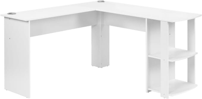 Hoekbureau 140 cm computerbureau, L-vormig hoekbureau met 2 legplanken, H75/B140/L140 cm wit