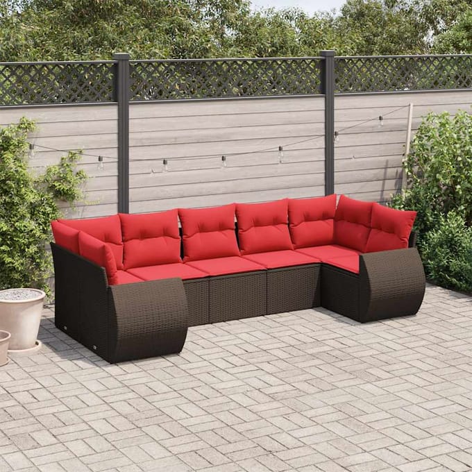 vidaXL - 7-delige - tuinbankset - met - kussens, - bruin - polyrotan