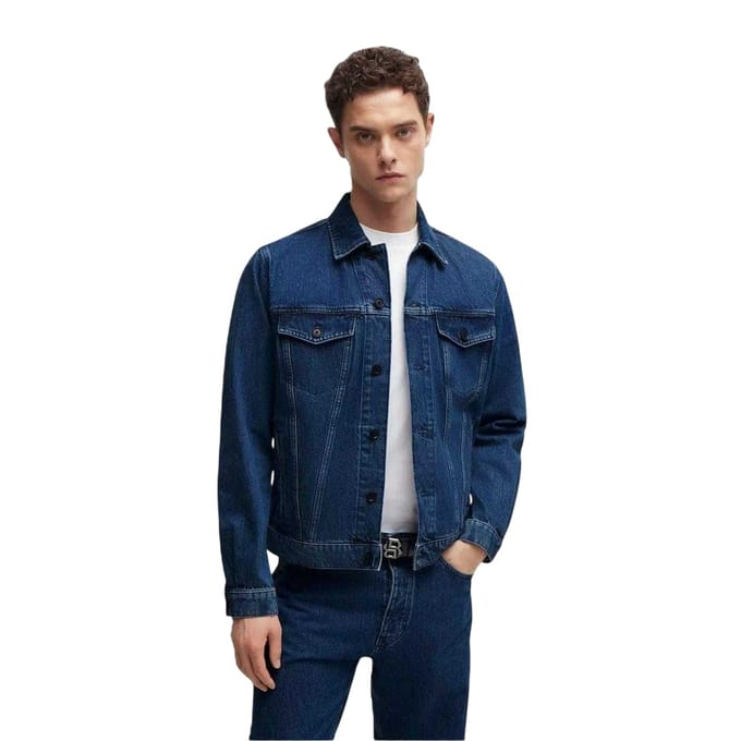 Boss Herenjeansjas met rechte zoom (Medium Blauw)