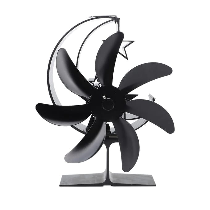 Hitteaangedreven Kachelventilator 7 Bladen Maanmodel Stille Werking Circulerende Warme Lucht Zeer Efficiënt zwart