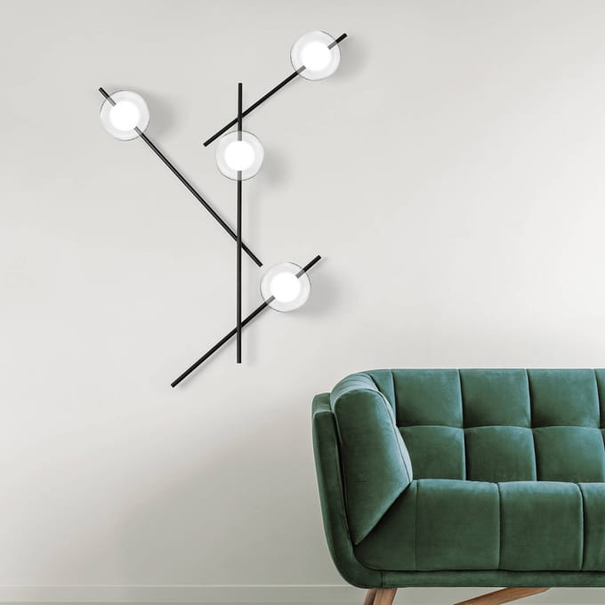 miloox by Sforzin Wandlamp Mikado, helder/frosted, 4-lamps