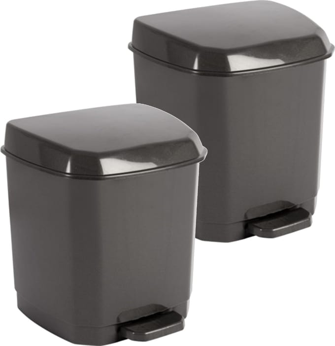 Hega Hogar Pedaalemmer - 2x - donkergrijs - 7 l -21 x 22 x 26 cm - prullenbak