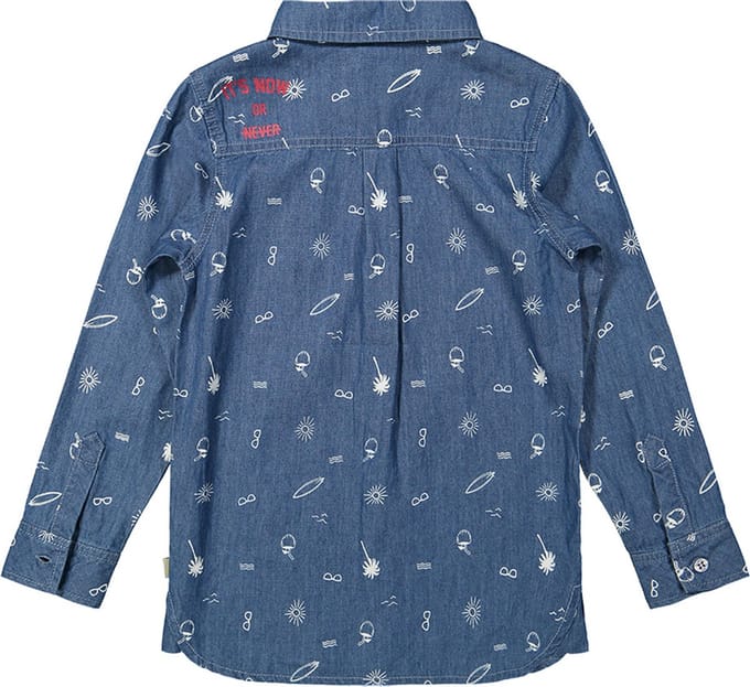 Rumbl Royal - Hemd - Jeansblauw - Beach print - Maat 140
